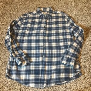 Croft & Barrow Plaid Flannel Button Down Shirt Men Size L Blue White Long Sleeve